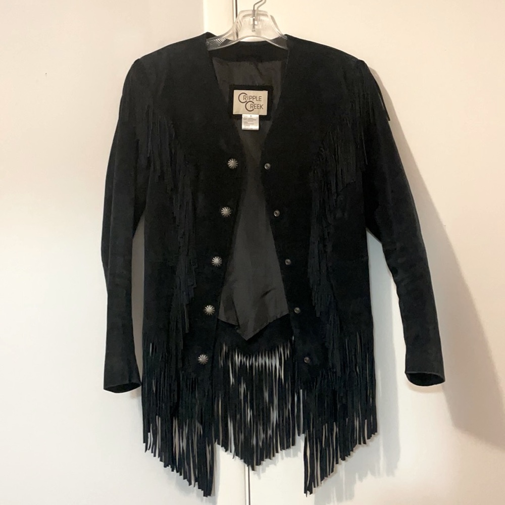 Cripple Creek Black Genuine Leather Fringe Jacket
